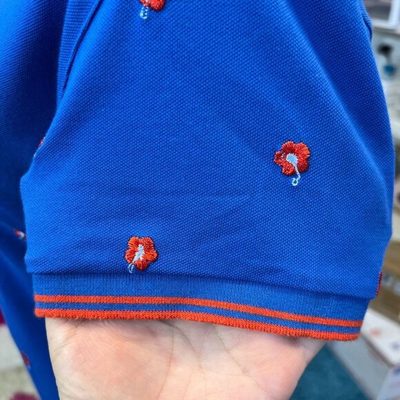 🍒 TORY BURCH Tory Sport Embroidered Floral Polo Collar Shirt Top Size Medium - Picture 5 of 9